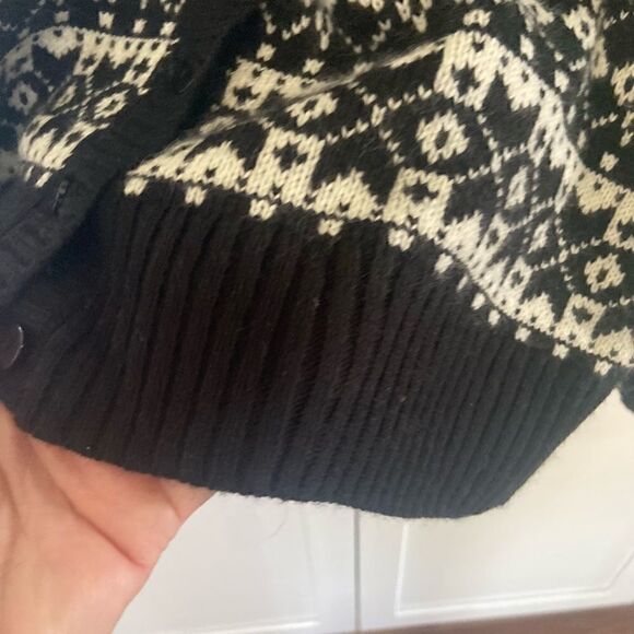 Talbots Cardigan Sweater Medium Petites Black Ivory Lams Wool Cashmere Women’s - Picture 5 of 9